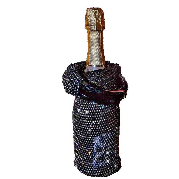 Wine Bag Tote Rhinestone Sparkle Mesh Round Handle Black, Gift Bags, Party Bags - Picture 4 of 5